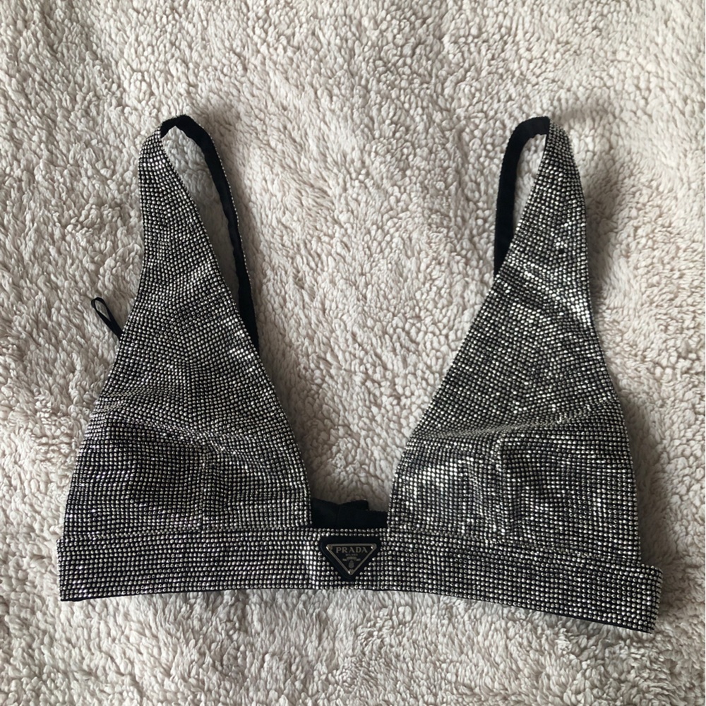 Prada Silver Embroidered Nylon Top